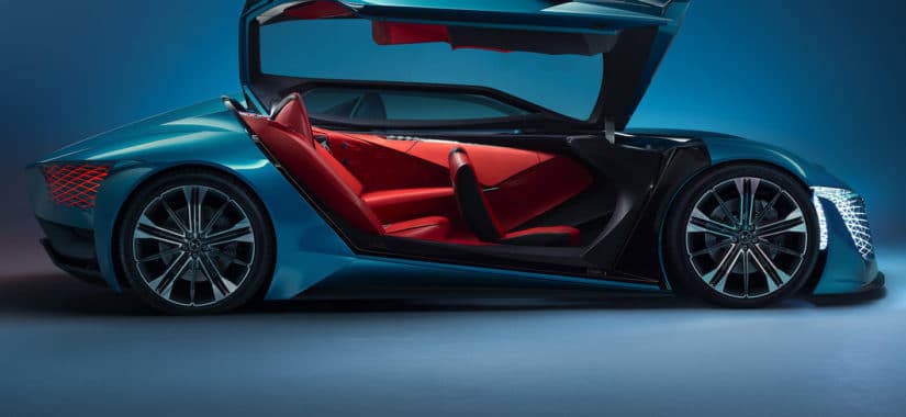DS X E-Tense takes its chassis from a Formula E car and transforms it into a super car. Image via DS