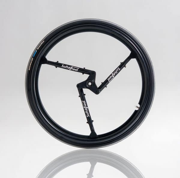 Softwheel has three suspension arms attached to the wheel frame. Image via Bike-on
