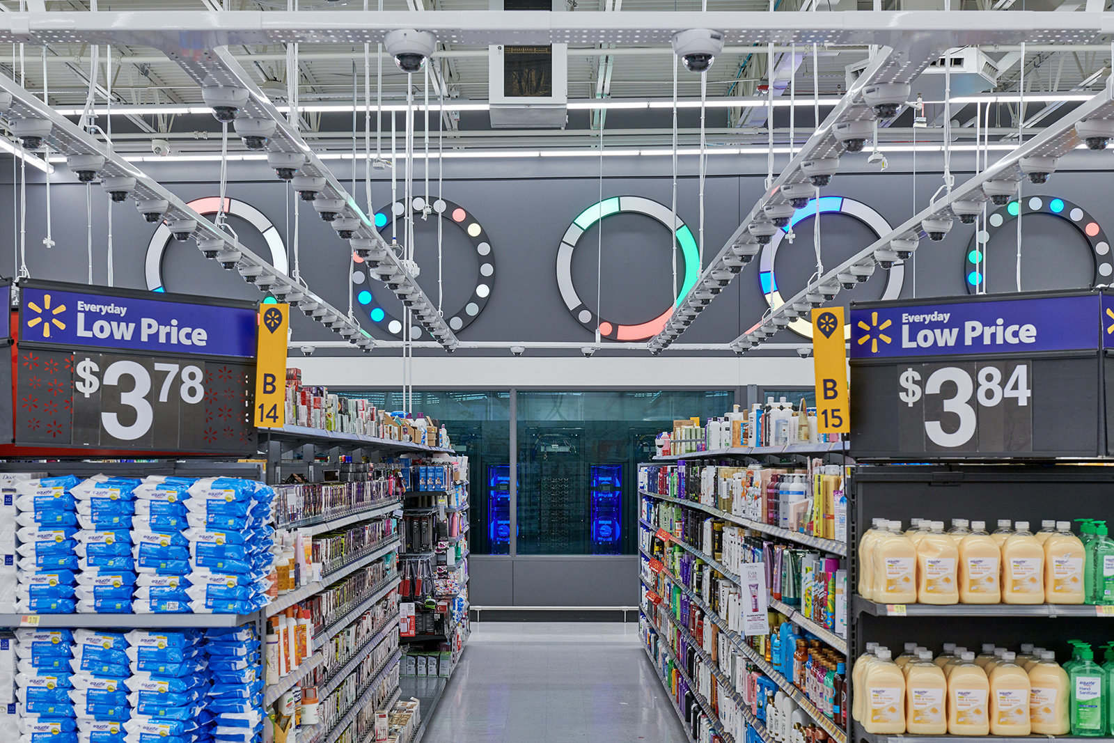 There are AI-enabled cameras above almost all the products in the new concept store. Image via Walmart
