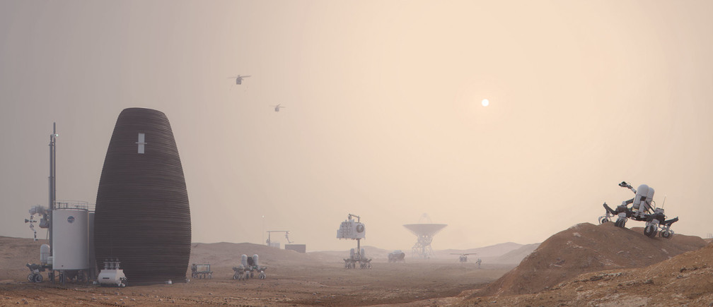 The image shows a prevision of future human life in Mars. Image via NASA