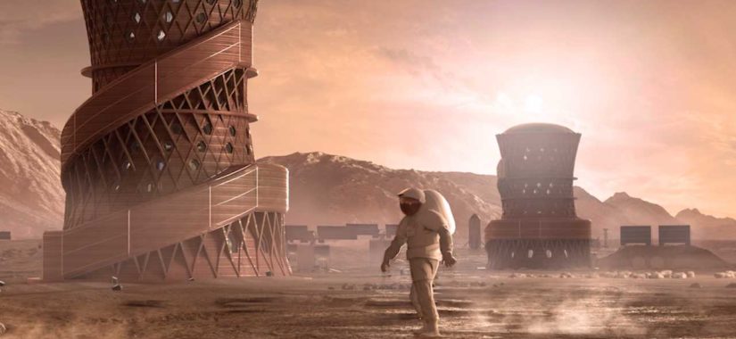 The overview of planet Mars with the shelter home prototype. Image via NASA